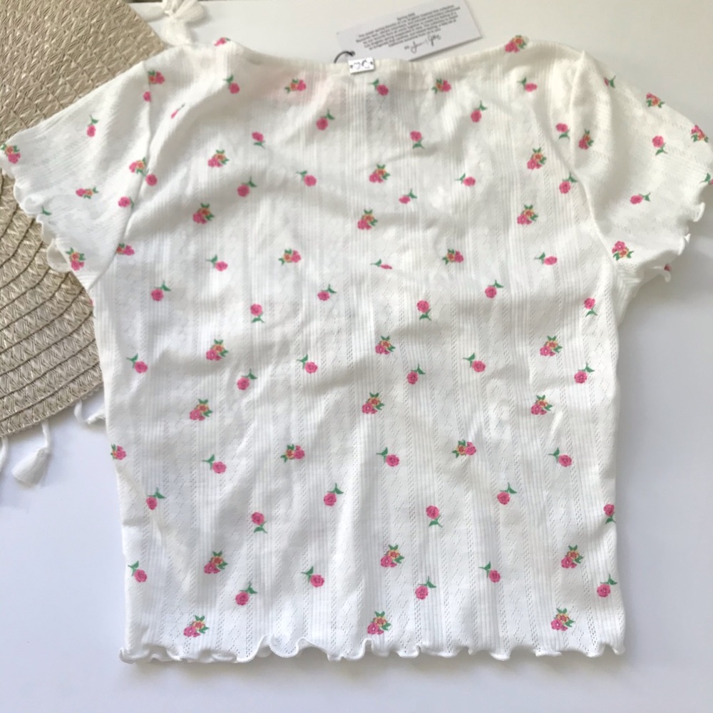 For Love And Lemons Blossom Pointelle Top White Floral Medium NEW - Picture 8 of 8